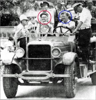 Ed Stuesser driving Fire Truck in a Parade